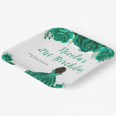 Dark Skin Princess Green Floral Birthday Party Pappteller (Gewinkelt)