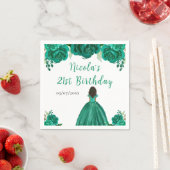 Dark Skin Princess Green Floral Birthday Party Serviette (Beispiel)