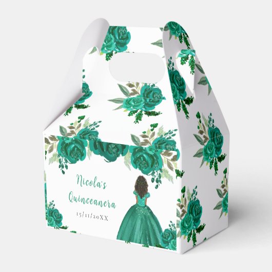 Dark Skin Princess Green Floral Quinceanera Geschenkschachtel (Rückseite)