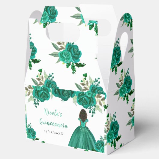 Dark Skin Princess Green Floral Quinceanera Geschenkschachtel (Geöffnet)