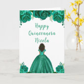 Dark Skin Princess Green Floral Quinceanera Karte (Gelbe Blume)
