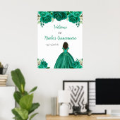 Dark Skin Princess Green Quinceanera Welcome Poster (Heimbüro)