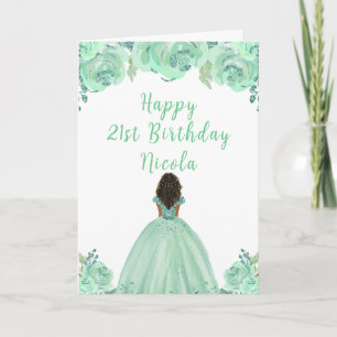 Dark Skin Princess Minze Floral Geburtstagsparty Karte