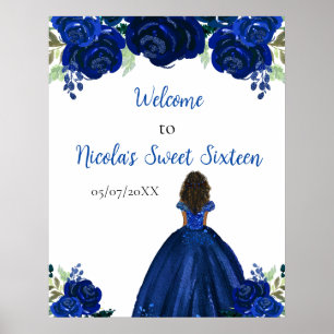 Dark Skin Princess Navy Blue 16 . Geburtstag Willk Poster