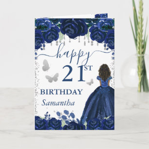Dark Skin Princess Navy Blue Dress Geburtstag Karte
