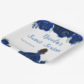 Dark Skin Princess Navy Blue Floral 16 . Geburtsta Pappteller (Gewinkelt)