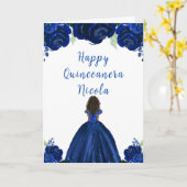 Dark Skin Princess Navy Floral Quinceanera Karte (Gelbe Blume)