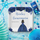 Dark Skin Princess Navy Floral Quinceanera Pappteller (Party)