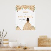 Dark Skin Princess Peach Floral Birthday Welcome Poster (Küche)