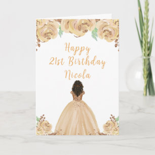 Dark Skin Princess Peach Floral Geburtstagsparty Karte