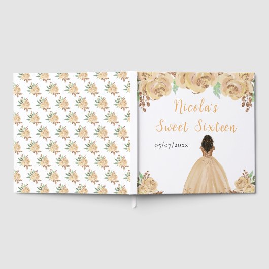 Dark Skin Princess Peach Sweet Sixteen Guest Book Gästebuch (Voll)
