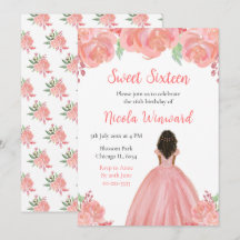 Dark Skin Princess Pink Floral 16 . Geburtstag