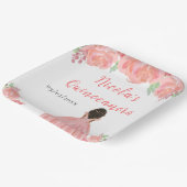 Dark Skin Princess Pink Floral Quinceanera Pappteller (Gewinkelt)