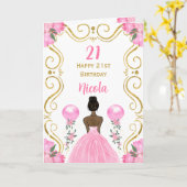 Dark Skin Princess Pink Happy Birthday Karte (Gelbe Blume)