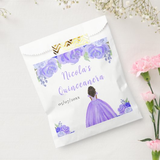 Dark Skin Princess Purple Floral Quinceanera Geschenktütchen (Versiegelt)