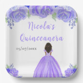 Dark Skin Princess Purple Floral Quinceanera Pappteller (Vorderseite)