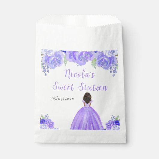 Dark Skin Princess Purple Floral Sweet Sixteen Geschenktütchen (Vorderseite)