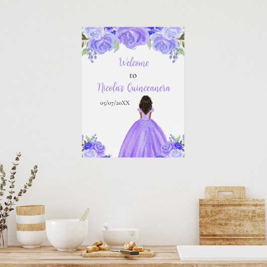 Dark Skin Princess Purple Quinceanera Welcome Poster (Küche)