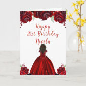 Dark Skin Princess Red Floral Birthday Karte (Gelbe Blume)