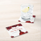 Dark Skin Princess Red Floral Birthday Rechteckiger Pappuntersetzer (Vor Ort)