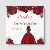 Dark Skin Princess Red Quinceanera Guest Book Gästebuch (Vorderseite)