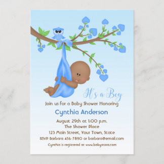 Dark Skinned Baby Boy in Tree, Babydusche Einladung