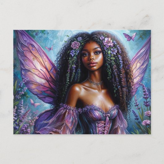 Dark-Skinned Fairy In Purple Floral Postkarte (Vorderseite)