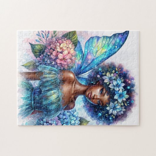 Dark-Skinned Fairy With Afro and Hydrangeas Puzzle (Horizontal)