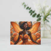 Dark-Skinned Fairy With Afro - Orange Floral Postkarte (Stehend Vorderseite)