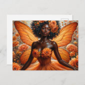 Dark-Skinned Fairy With Afro - Orange Floral Postkarte (Vorne/Hinten)
