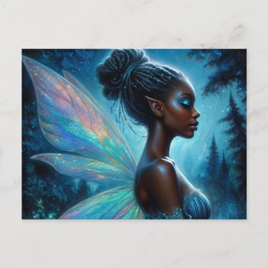 Dark-Skinned Fairy With Pointy Ears At Night Postkarte (Vorderseite)