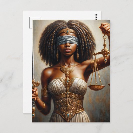  Dark-Skinned Lady Justice With Scales and Sword Postkarte (Vorne/Hinten)