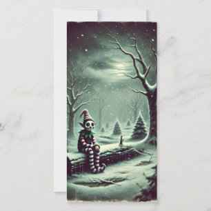 Dark Snowy Winter Night Christmas Elf Card Feiertagskarte