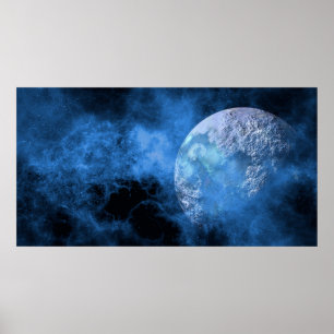 Dark Space Moon Planet Poster