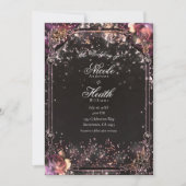 Dark Sparkle Glitzer Glam Lights Floral Wedding Einladung (Vorderseite)