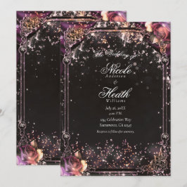 Dark Sparkle Glitzer Glam Lights Floral Wedding Einladung