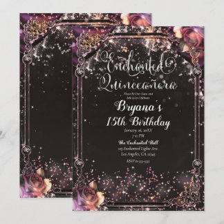Dark Sparkle Glitzer Glam Lights Quinceañera Einladung
