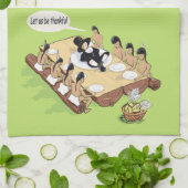 Dark Spaß Native American Erntedank Cartoon Geschirrtuch (Gefaltet)