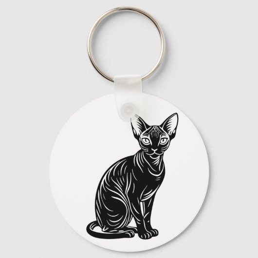 Dark Sphynx Cat Art – Mysterious Minimal Design Schlüsselanhänger (Vorderseite)