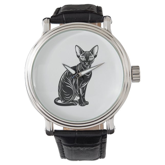 Dark Sphynx Cat – Minimalist Bold Art Armbanduhr (Vorderseite)