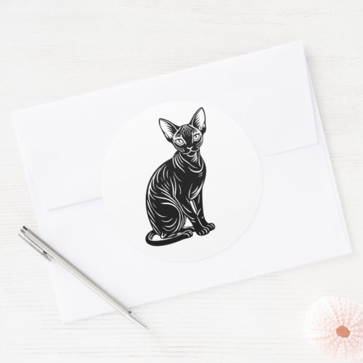 Dark Sphynx Cat – Mysterious Minimal Art Runder Aufkleber (Umschlag)