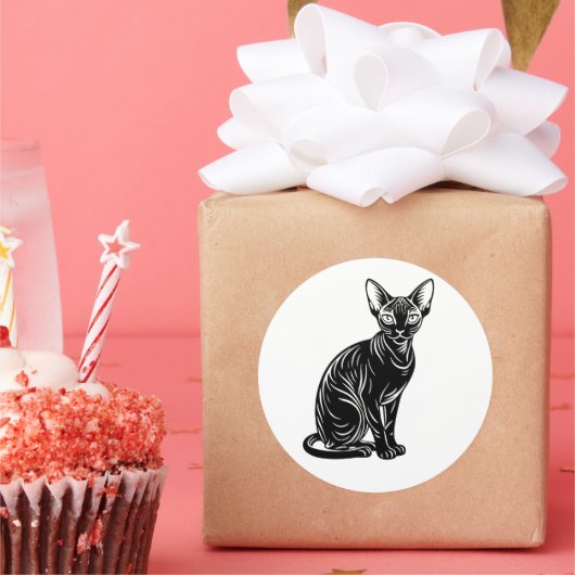 Dark Sphynx Cat – Mysterious Minimal Art Runder Aufkleber (Party)