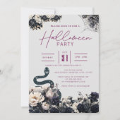 Dark Spooky Floral Schlange Cobweb Lila Halloween Einladung (Vorderseite)