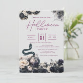Dark Spooky Floral Schlange Cobweb Lila Halloween Einladung (Stehend Vorderseite)