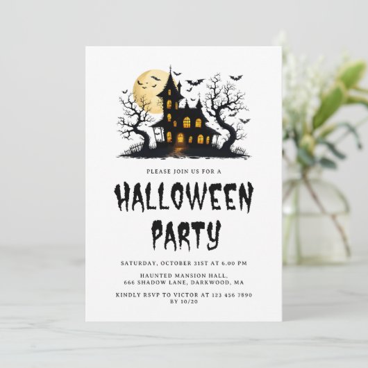 Dark Spooky Spuk House Adults Halloween-Party Einladung (Stehend Vorderseite)