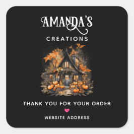 Dark Spuk House and Pumpkins Halloween Business Quadratischer Aufkleber
