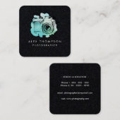 Dark Square Watercolor Camera Fotograf Quadratische Visitenkarte (Vorne/Hinten)