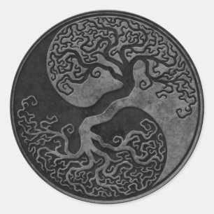 Dark Stone Yin Yang Trees Runder Aufkleber