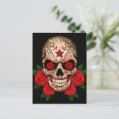 Dark Sugar Skull mit Rote Rosen Postkarte (Stehend Vorderseite)