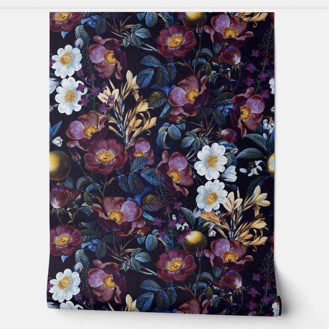 Dark Summer Garden - Vintage Redouté Hütte Rose Tapete (Abrollen)